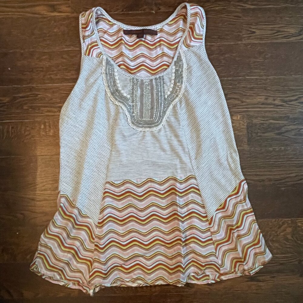 A Common Thread Multi-Colour boho scoop neck silk tank top tunic-Small